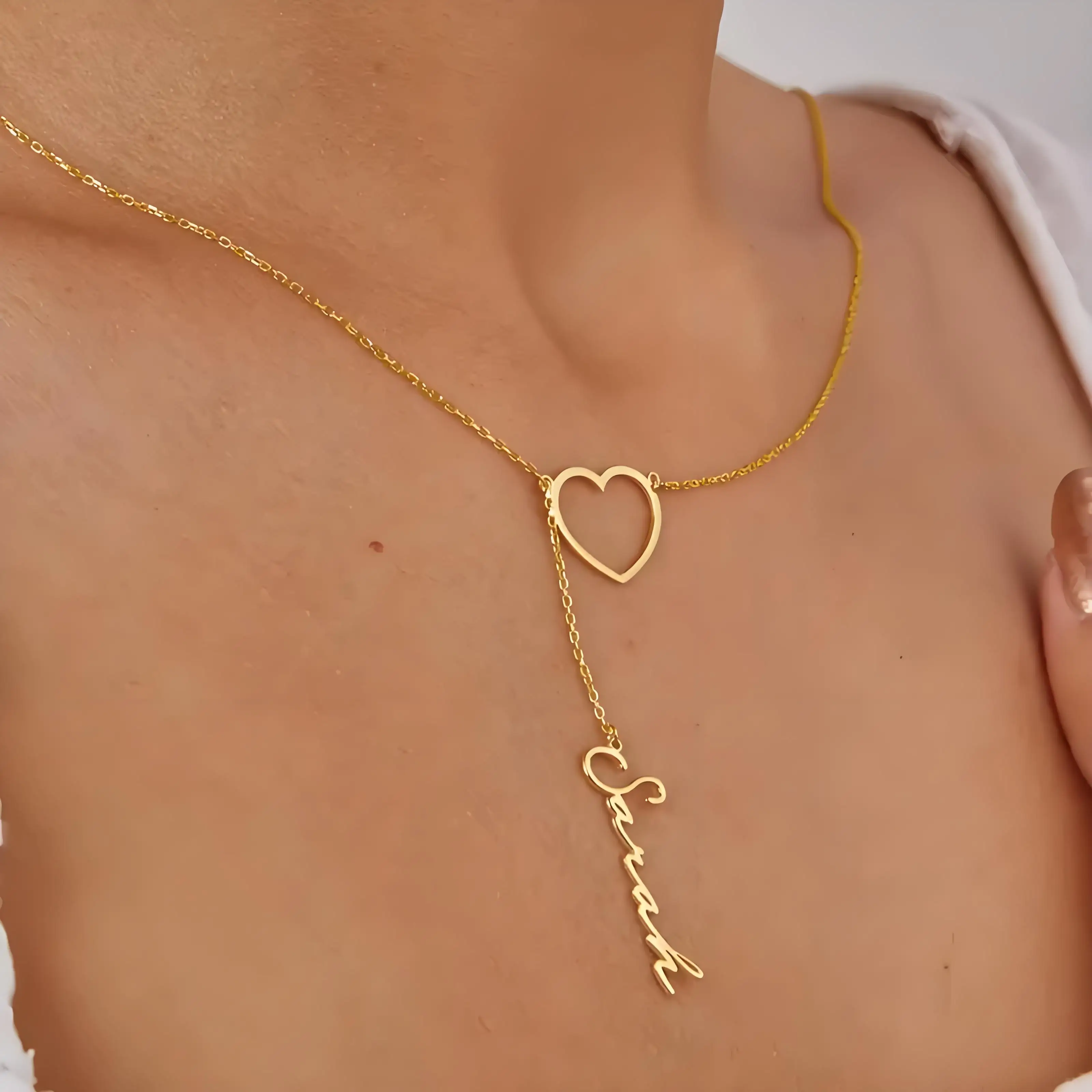 Colar personalizado com nome de batimento cardíaco de casal, joias personalizadas com corrente em forma de Y, presente ideal para o dia dos namorados