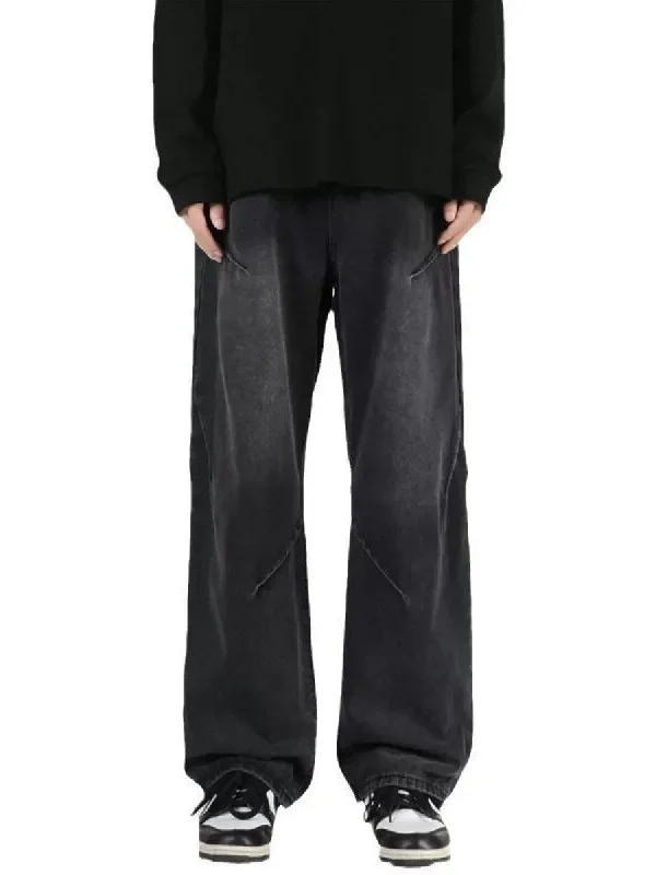 Y2K الدنيم السراويل الرجال المرقعة الجينز واسعة الساق فضفاض الشارع الشهير شارع العليا خمر لوحة غير المتماثلة فضفاضة تناسب بنطلون #2