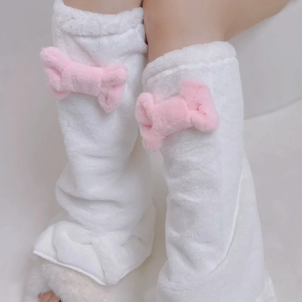 

Милые плюшевые гетры с рюшами и бантом, женские чулки в японском стиле с бантом, корейский стиль, рукава до середины икры, четыре сезона