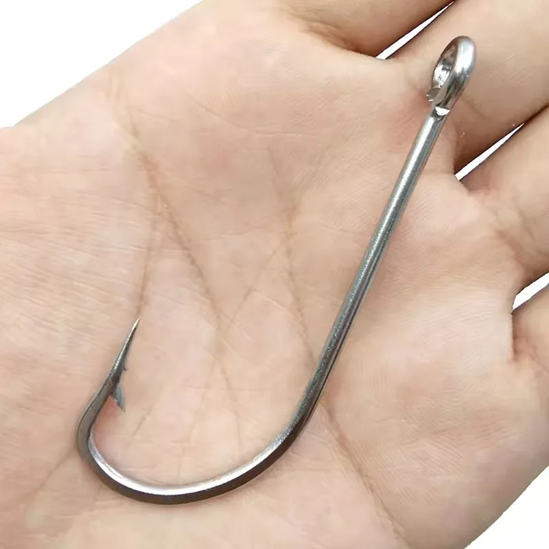 50pcs 34007 Stainless Steel Fishing Hooks White Big Extra Long Shank Fishing Hook Size 1/0 2/0 3/0 4/0 5/0 6/0 7/0 8/0 9/0 10/0