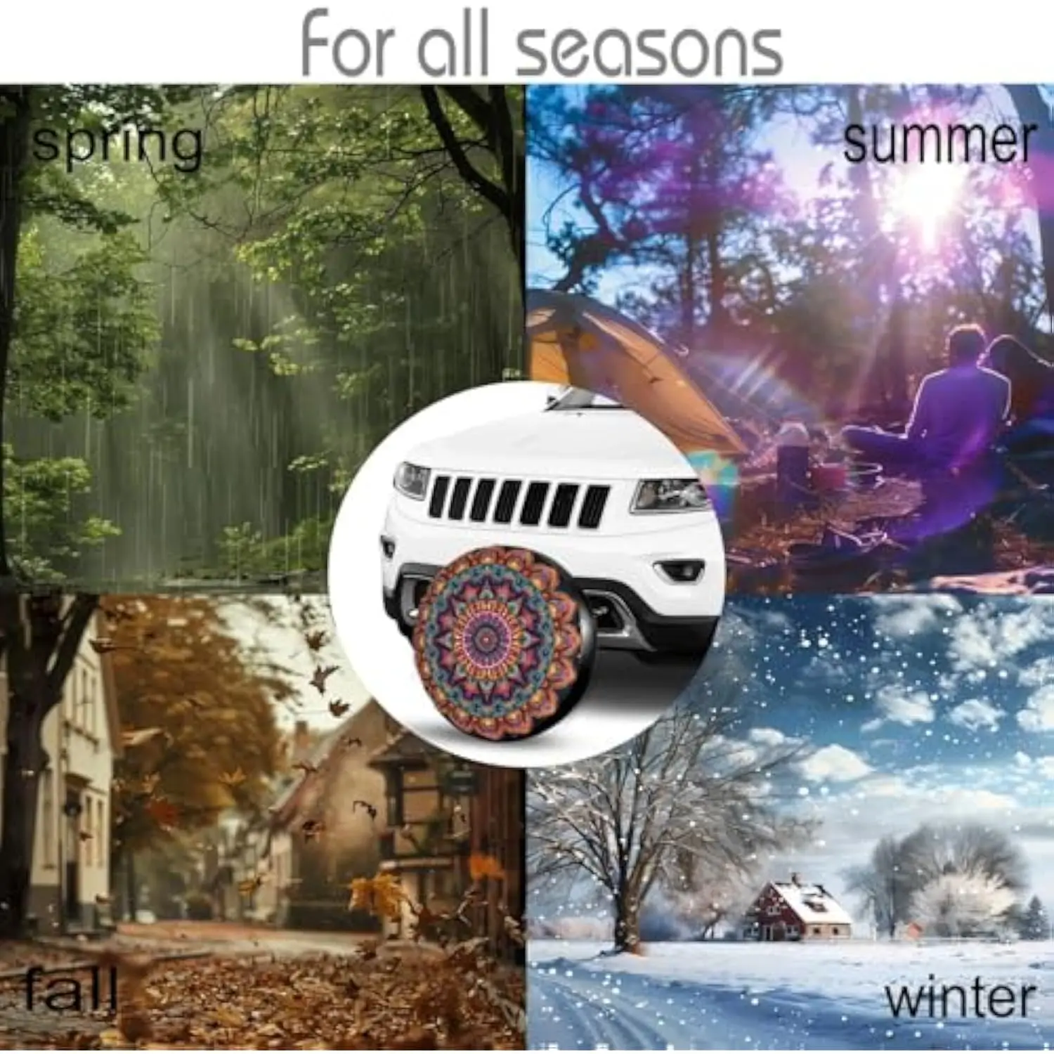 Mandala Spare Tire Cover Polyester Waterproof Universal Fit for RV Trailer Camper Truck SUV 16 Inch Wheel Protector