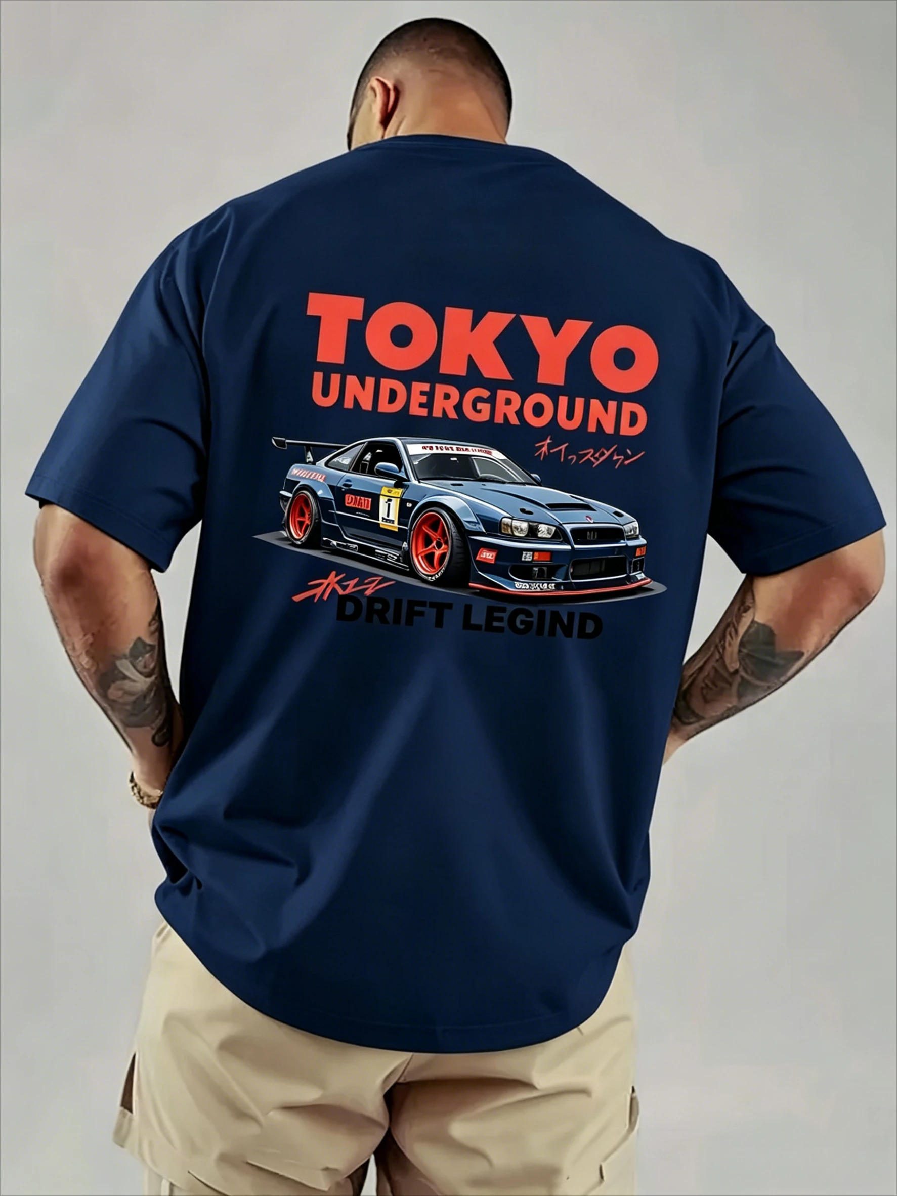 Men's Loose Cotton Fabric Soft T-shirt WithTokyo Drift Racing Print Suitable for Summer Casual Street Style Fashion Short Sleeve