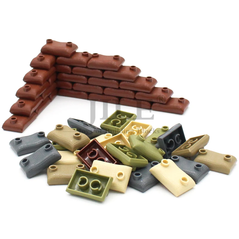 60 stücke Moc Bausteine Militär Sandsäcke Stadt Street View Armee Wand Szene Festung DIY Bricks Set Kompatibel Kinder Spielzeug