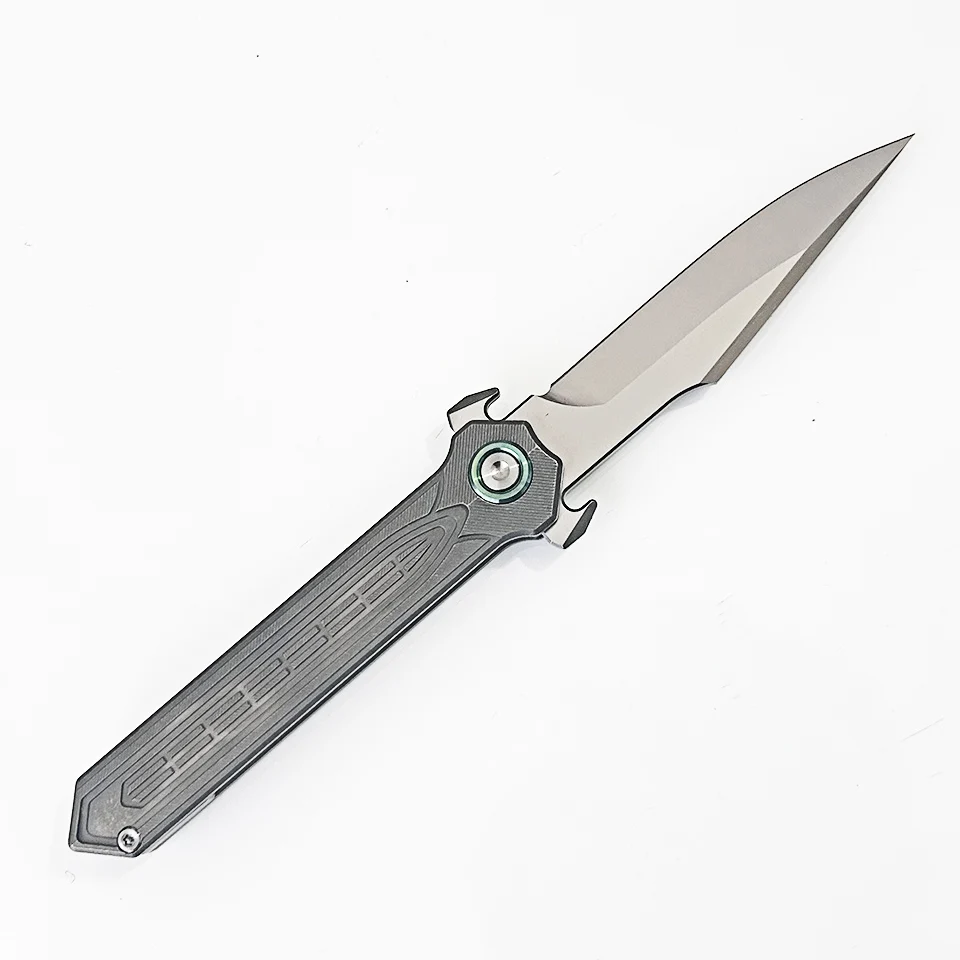 Vacuum Cryo Treated D2 Steel Folding Knife CNC TC4 Titanium Handle Clip Ceramic Ball Bearings 118g Light Daily Carry EDC Tool