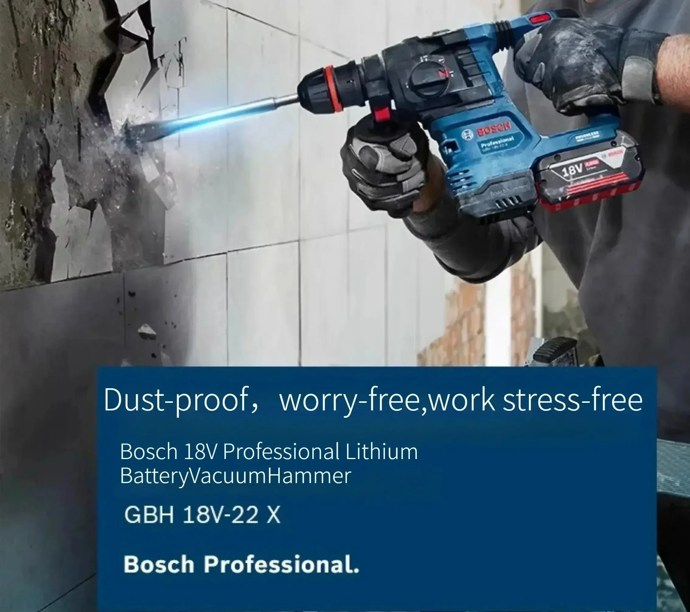 BOSCH GBH 18V-22X 18V Brushless Cordless Rotary Hammer, SDS PLUS Professional Electric Hammer Power Tool
