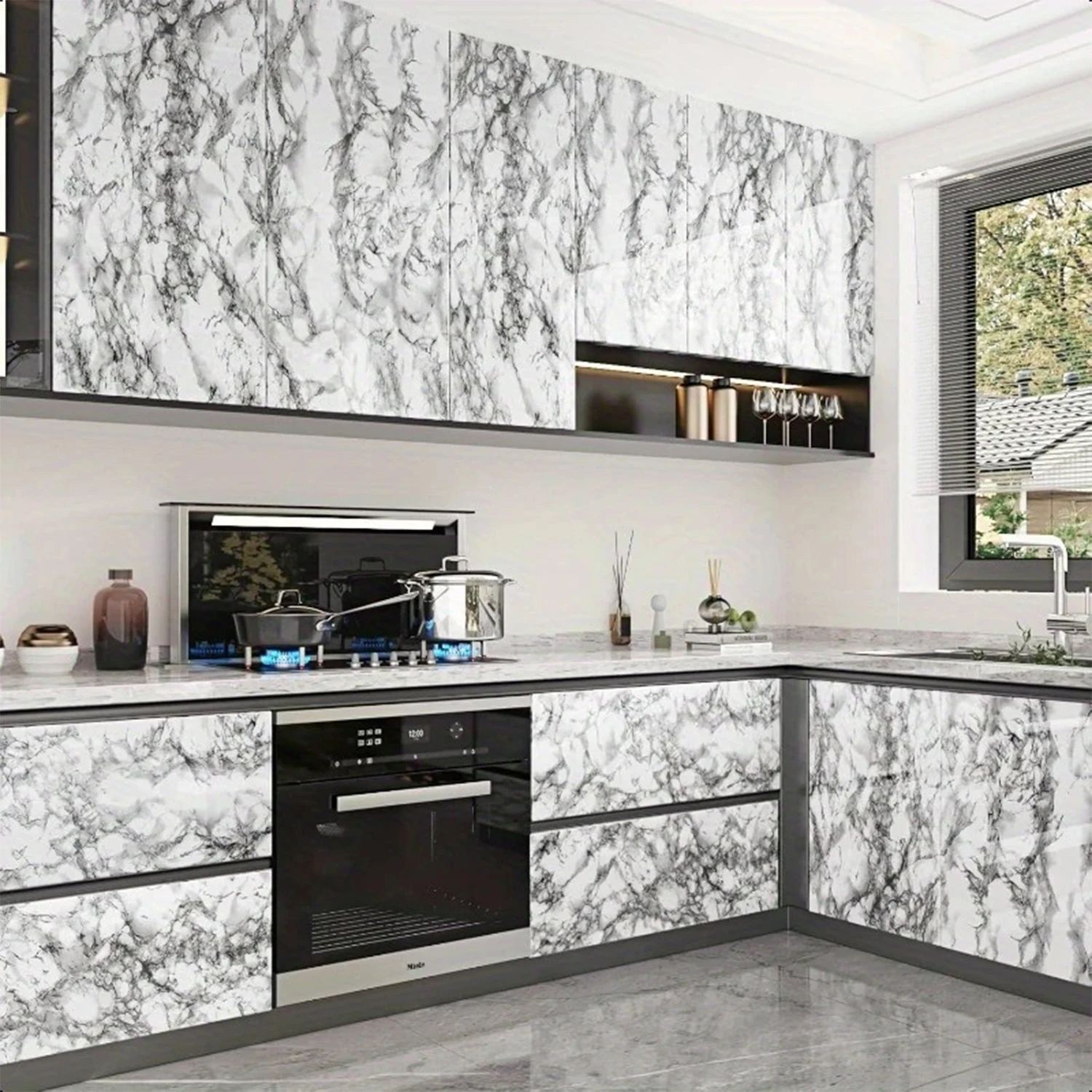 ملصقات حائط رخامية، ورق حائط لخزائن المطبخ، ورق حائط ذاتي اللصق، وملصقات مقاومة للدهون من مادة PVC #2