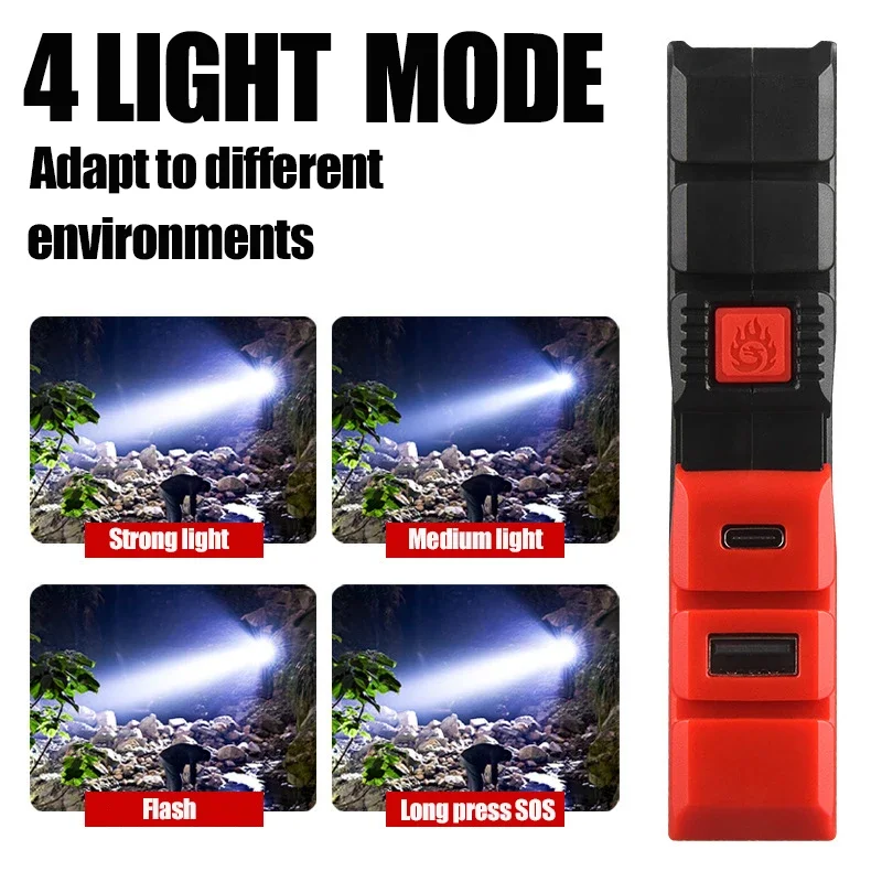 Powerful LED Flashlight High-brightness Long-range Rechargeable Torch Flashlamp 4 Light Mode For Outdoor Camping Fishing Hiking