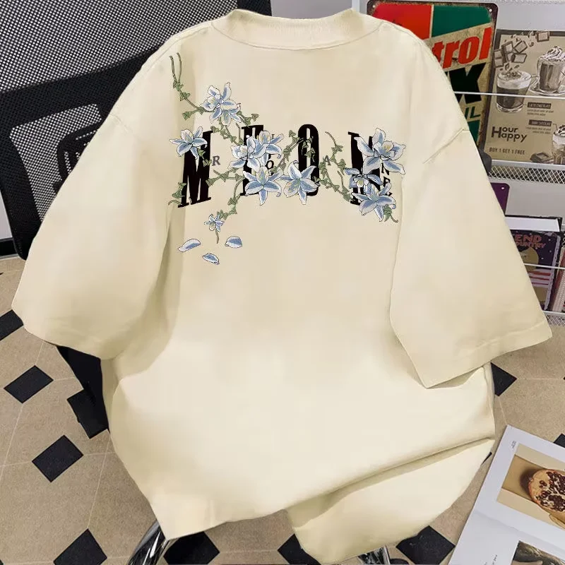 

Flower Print Graphic T Shirts Man Round Neck Short Sleeve 100% Cotton Casual Loose Oversized T-Shirt Summer Soft Comfortable Tee