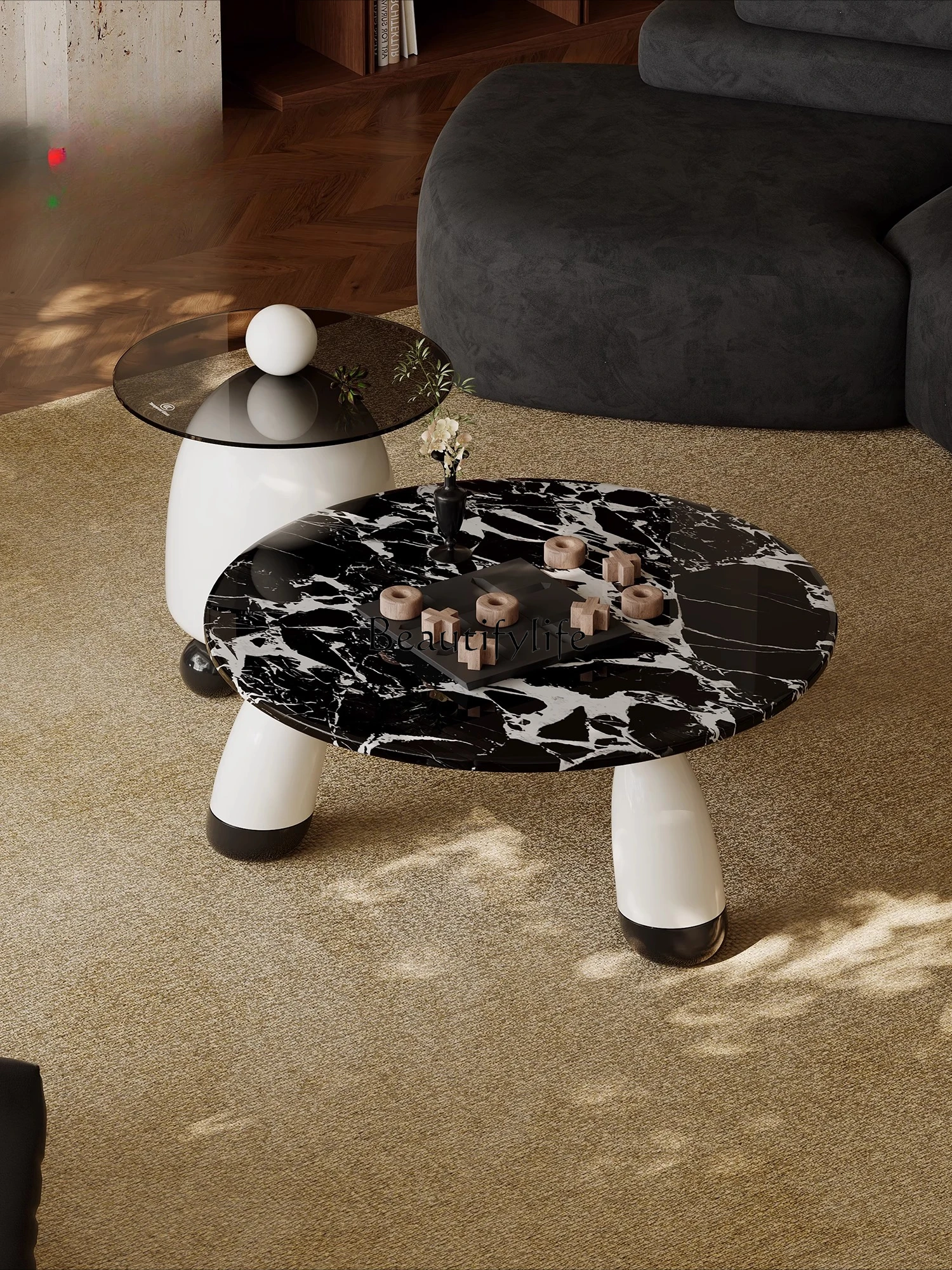 

Luxury stone coffee table living room home new high-end atmosphere light luxury minimalist round coffee table