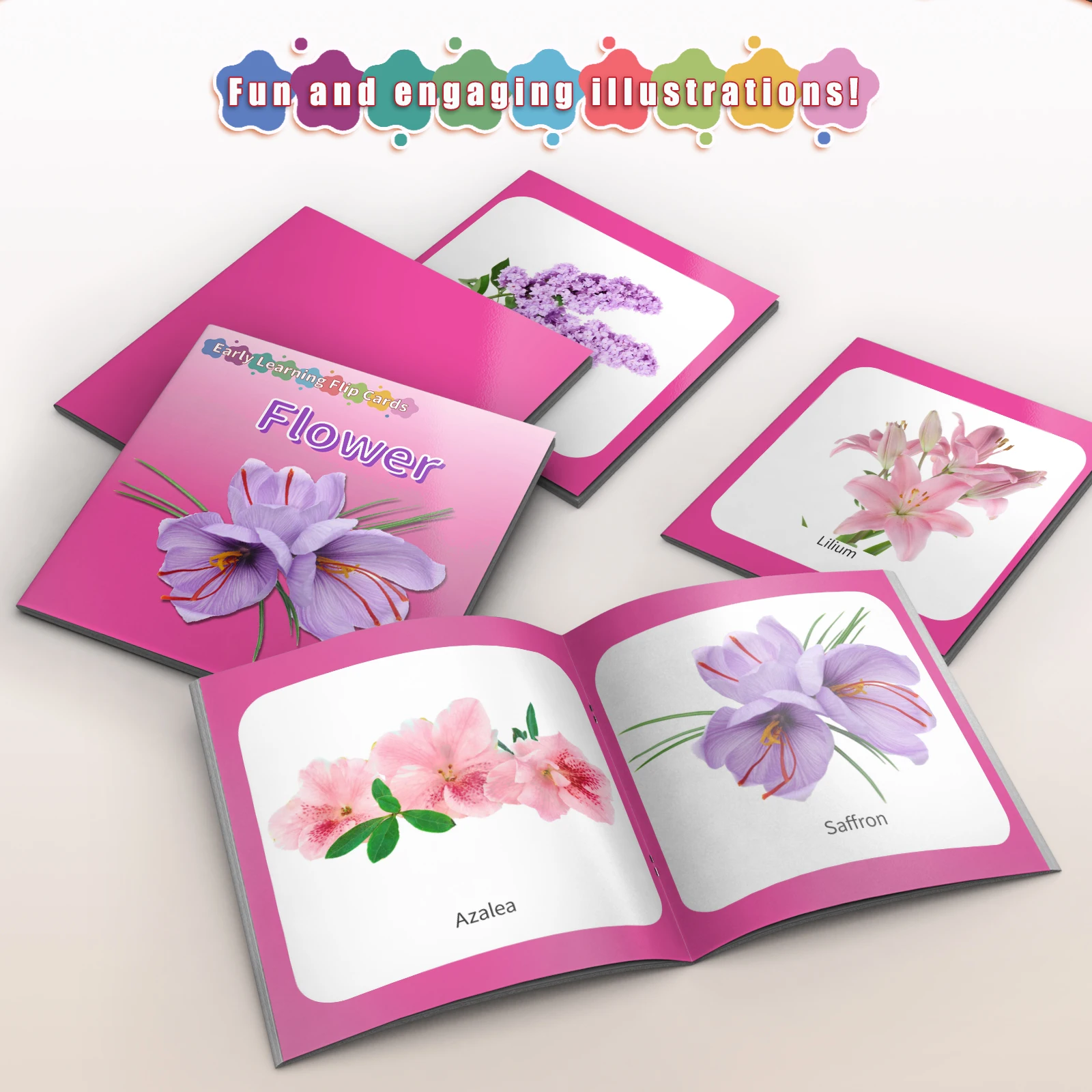 Flower Theme Card Book - Vivid Knowledge Card Book for Early Learning, Visually Stimulating Educational Cards