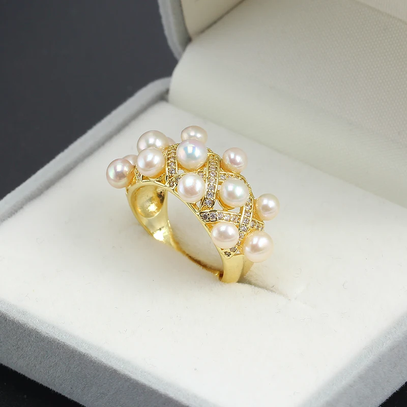 JZ023 Copper Gold Plated Adjustable Pearl Ring Blank Empty Setting DIY Jewelry Findings