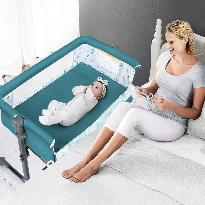 3 in 1 Baby Bassine Crib with Breathable Mesh Bassinet Bedside Sleeper with Wheels Mosquito Net Foldable Rocking Bassinet Infant