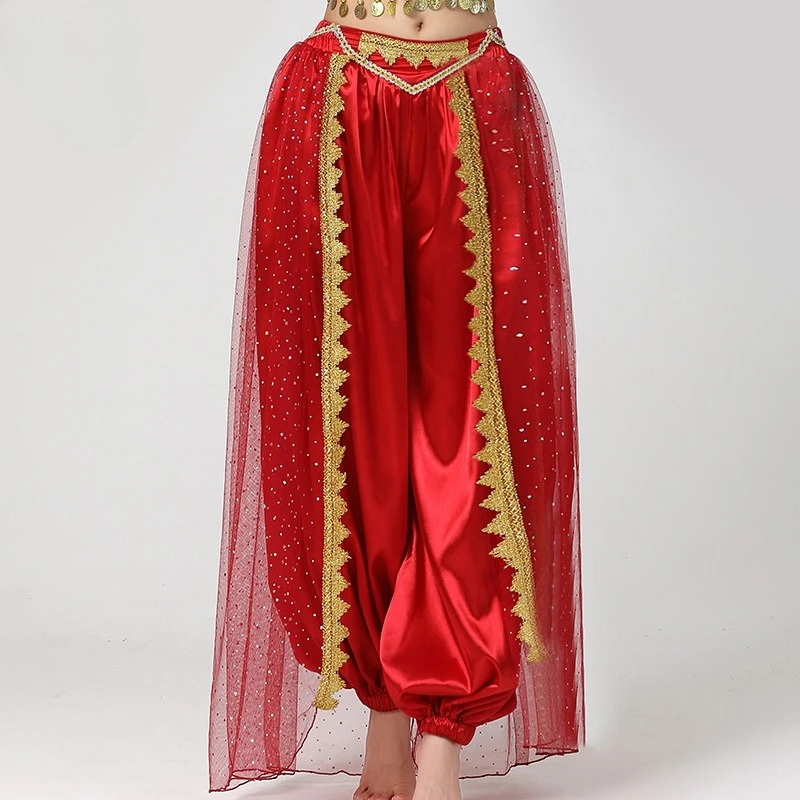Belly Dance Costume Netted Lantern Pants Stage Performance Outfit Dance Outfit Wide-leg Pants Stage Outfit Sequined Dance Pants