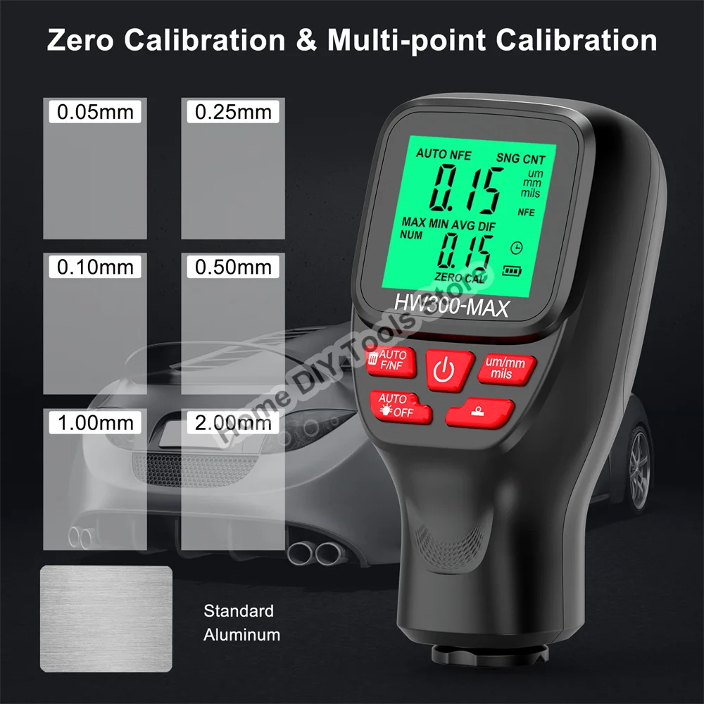 HW-300 Car Paint Thickness Gauge Electroplate Metal Coating Thickness Gauge for Car 0-2000μm Coating Tester Meter