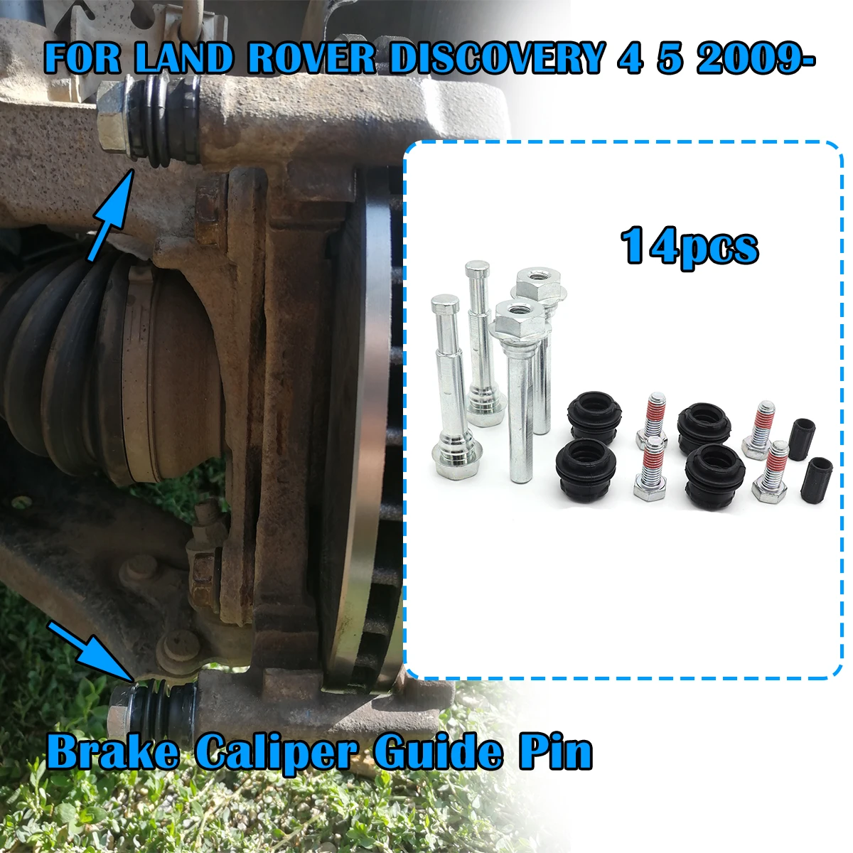 

14pcs Brake Caliper Cylinder Slider Guide Pin FOR LAND ROVER DISCOVERY 4 5 2009- For Disc Housing Bolts Bushing Boot Seal Kit
