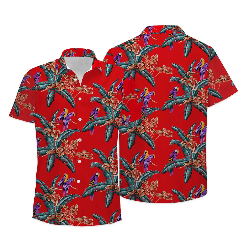 Summer New Floral Parrot 3d Print Shirt Casual Men Women Single-Breasted Short Sleeve Hawaiian Shirts Cool Men\'s Clothing Blouse