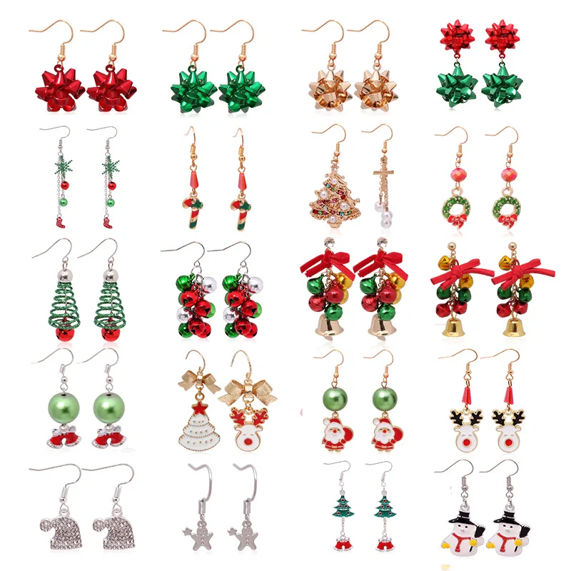 Christmas Dangle Earrings for Women Lovely Santa Claus Snowman Bell Christmas Tree Drop Earrings Xmas Jewelry Gift for Girls