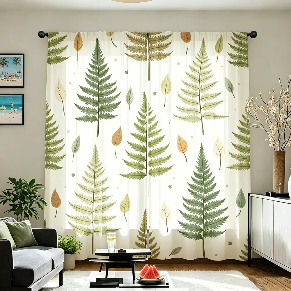 2PCS Digital Printed Curtains, Floating Fern Leaf Autumn Windblown Forest, Modern Home Decor Style for Living Room Bedroom Decor