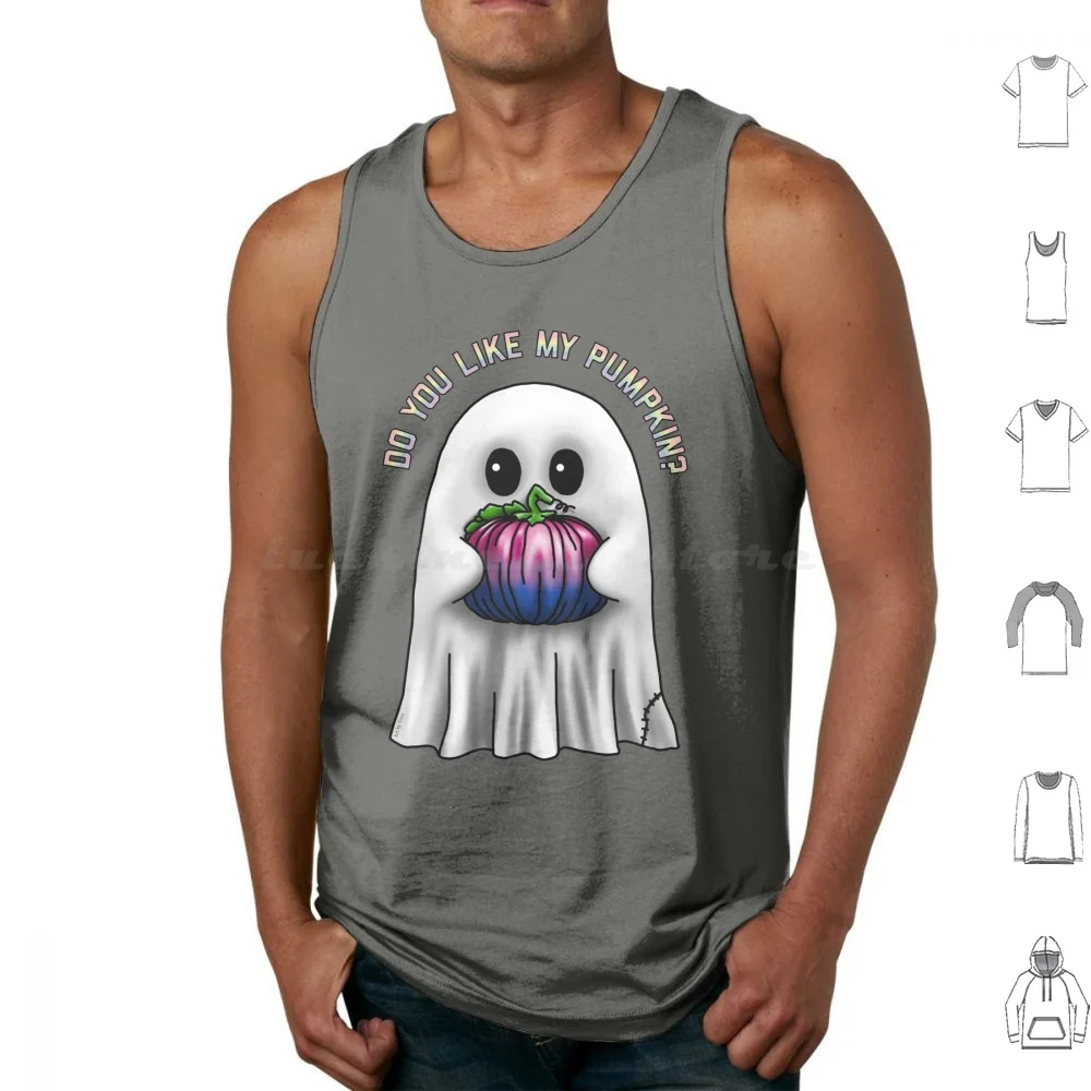 Do You Like My Bi Pumpkin Tank Tops Print Cotton Ghost Halloween Pumpkin Queer Pride Spooky Specter Bi Bisexual