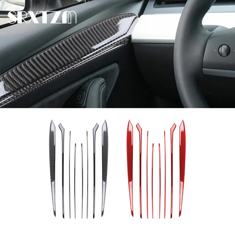 

Door Panel Decoration Strips Trim Carbon Fiber Car Stickers For Tesla Model Y 2020+ Model 3 2017-2022 Interior Accessories