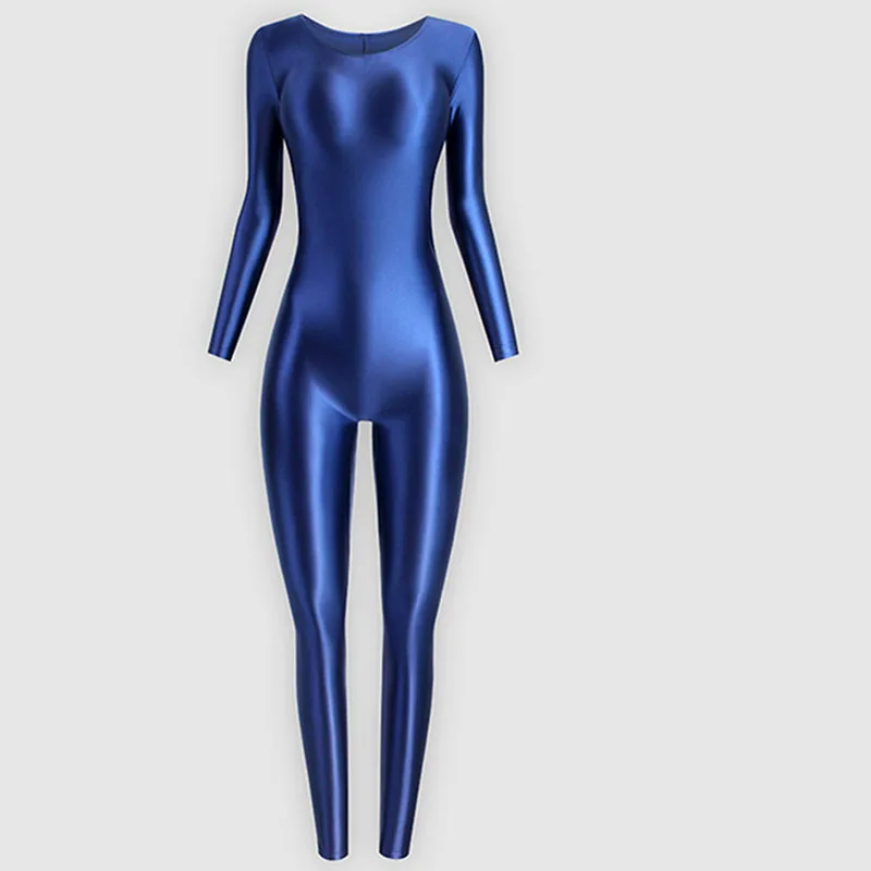 

Women Long Sleeve Tight Glossy Dance Jumpsuit Bodysuit Yoga Solid Shaped Practice Rhythmic Gymnastics Leotard Swimsuit Dancewear