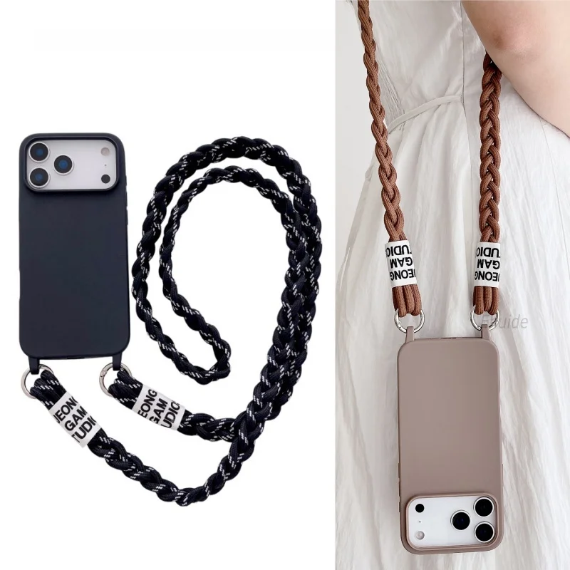 

Чехол со шнурком Candy для iPhone 16 Pro Max 17 Air 16E 11 12 13 14 Plus 15 Pro XS, противоударный плетеный ремешок через плечо, мягкий чехол