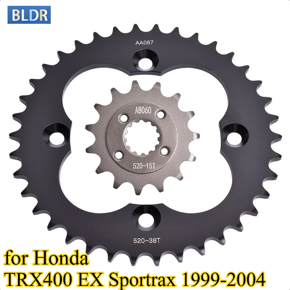 520-15T 38T Front Rear Sprocket Kit Silent Durable for Honda TRX400 EX Sportrax 1999-2004 TRX 400