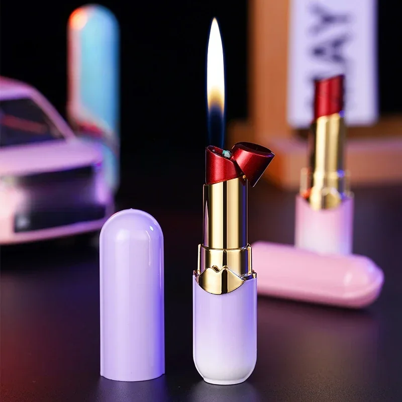 New Gradient Lipstick Lighter Open Flame Inflatable Butane Mini Portable Lighter Personalized Cigarette Accessories Women\'s Gift