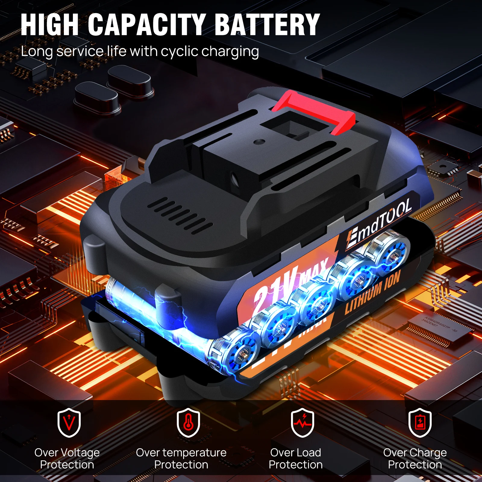 700W 21V Akku-Kettensäge 6 Zoll, 1,5Ah Akku, Reinkupfermotor, 3500 U/min, 2 X Legierungsstahlketten, zum Schneiden und Beschneiden – Detail 6