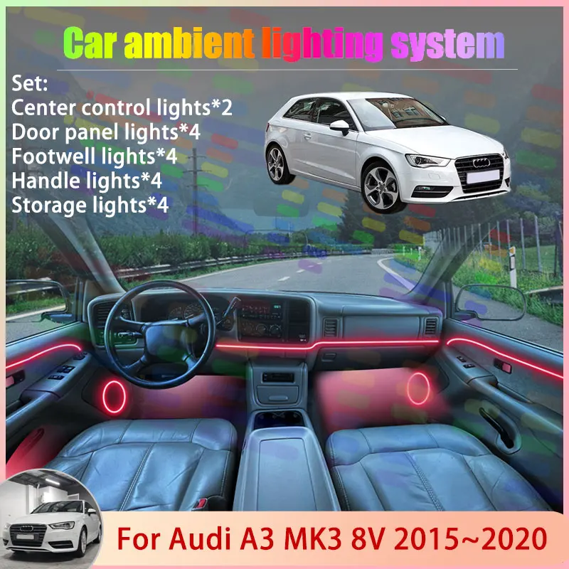 

For Audi A3 MK3 8V 2015~2020 2016 2017 2018 2019 2/18 in 1 Car Atmosphere Light Lamp RGB Shade Ensemble Streamer Atmosphere Set