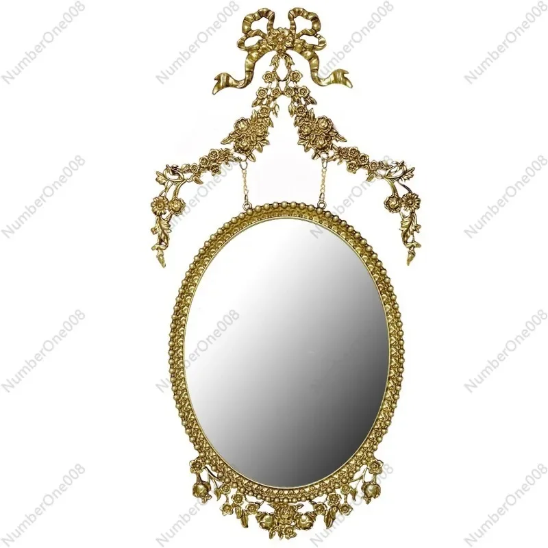 Vintage European Style Metal Resin gold Antique Carved Mirror Frame Wall Decoration Light Luxury Wall-Mounted Mirror
