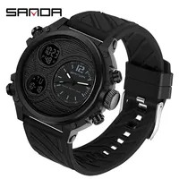 SANDA 3002 Tactics and Youth Dual Display Electronic Watch New Sports Watch for Male Students with Nightlight Waterproof