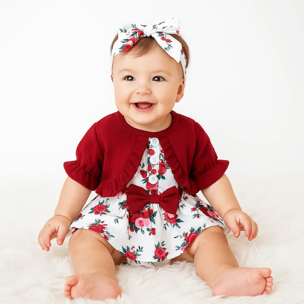 

Soft Bowknot Toddle Princess Dress Flower Sweet Summer Baby Bodysuit Infant Cotton False 2Piece Jumpsuit Dress Beach Vacation