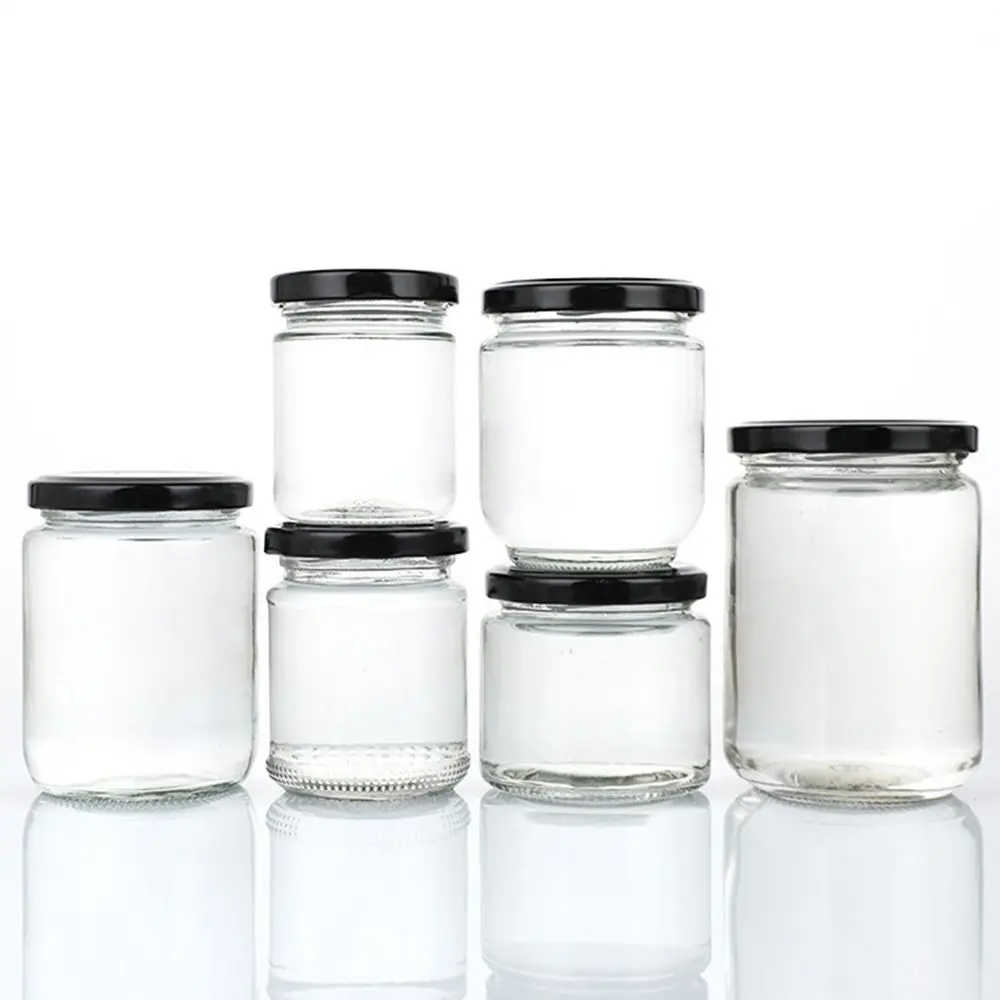 1 szt. Z czarnymi szczelnymi pokrywkami szklany słoik okrągłych słój na przetwory kuchennych przechowywanie żywności 100ml 150ml 195ml 240ml pojemników konserwowych