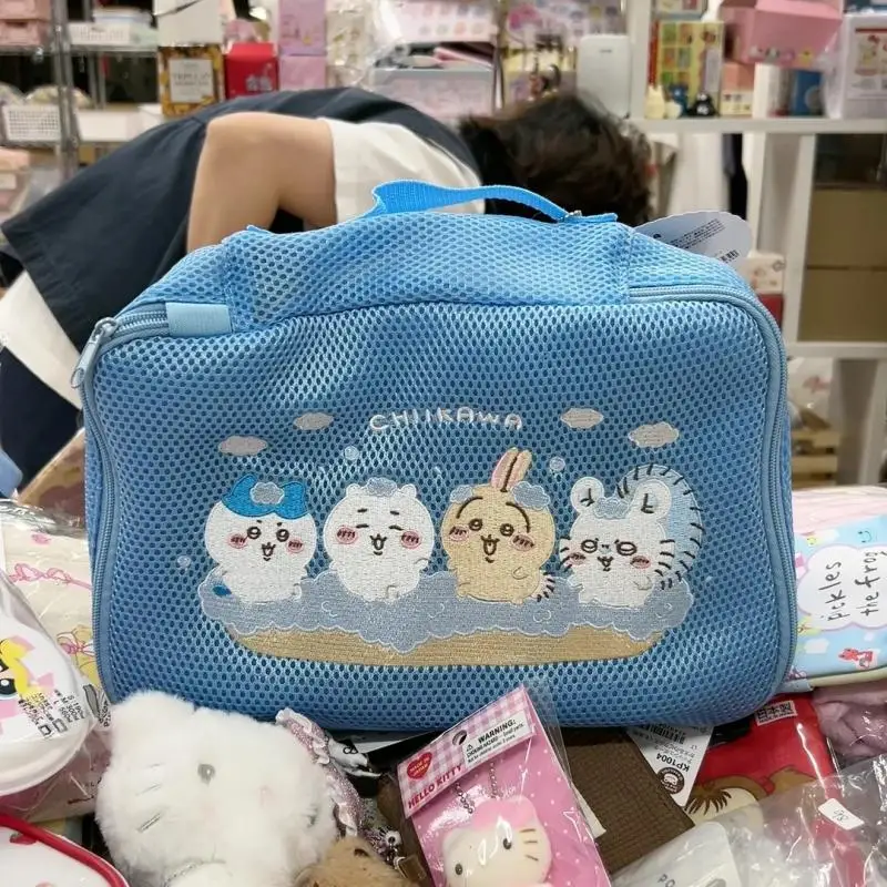 Miniso Chiikawa Usagi Hachiware Mesh Storage Bag Kawaii Cartoon Laundry Bag Embroidered Toiletry Bag A Holiday Gift for Girls