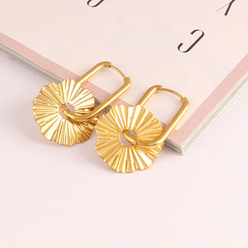 Geometric U Shaped Stainless Steel Flower Earring Oval Hoop Earrings Female Simple Fashion Detachable Jewelry Accessories Gift