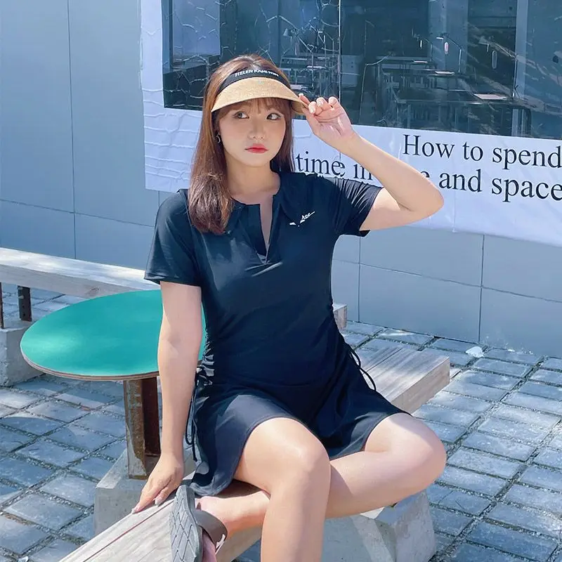 بدلة سباحة جديدة مقاس كبير لعام 2024، ملابس رياضية نسائية بدون أكمام، تانكيني حراري للسبا بأكمام قصيرة، تنورة منفصلة