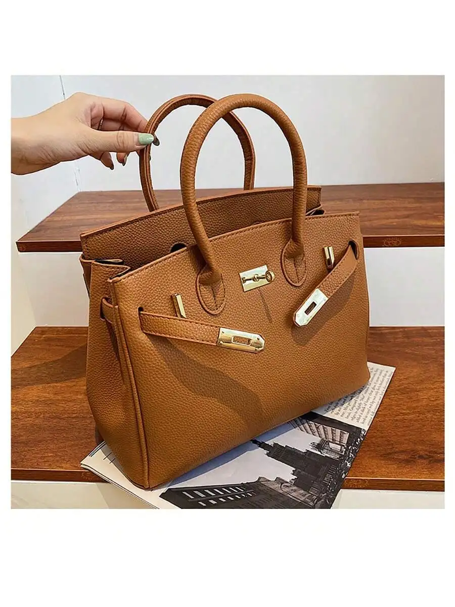 حقيبة بلاتينية بنمط ليتشي ، مادة PU ، حقيبة ذات سعة كبيرة للنساء ، الموضة والاتجاه ، حقيبة يد بتصميم حساس