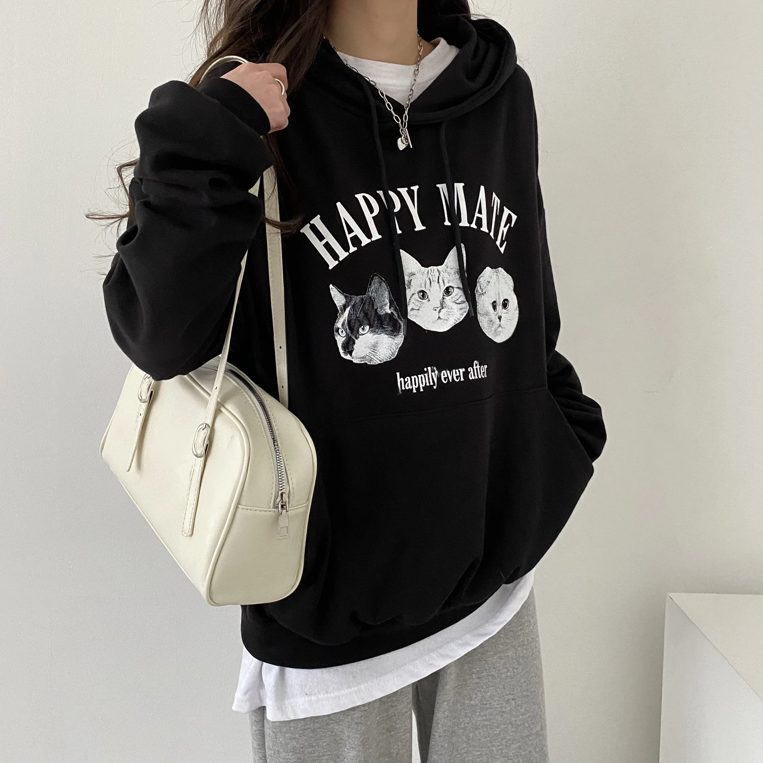 Hoodies Women Loose Printed Vintage Personality Chic American Style Streetwear Unisex Young Simple College Fashion Harajuku Y2k