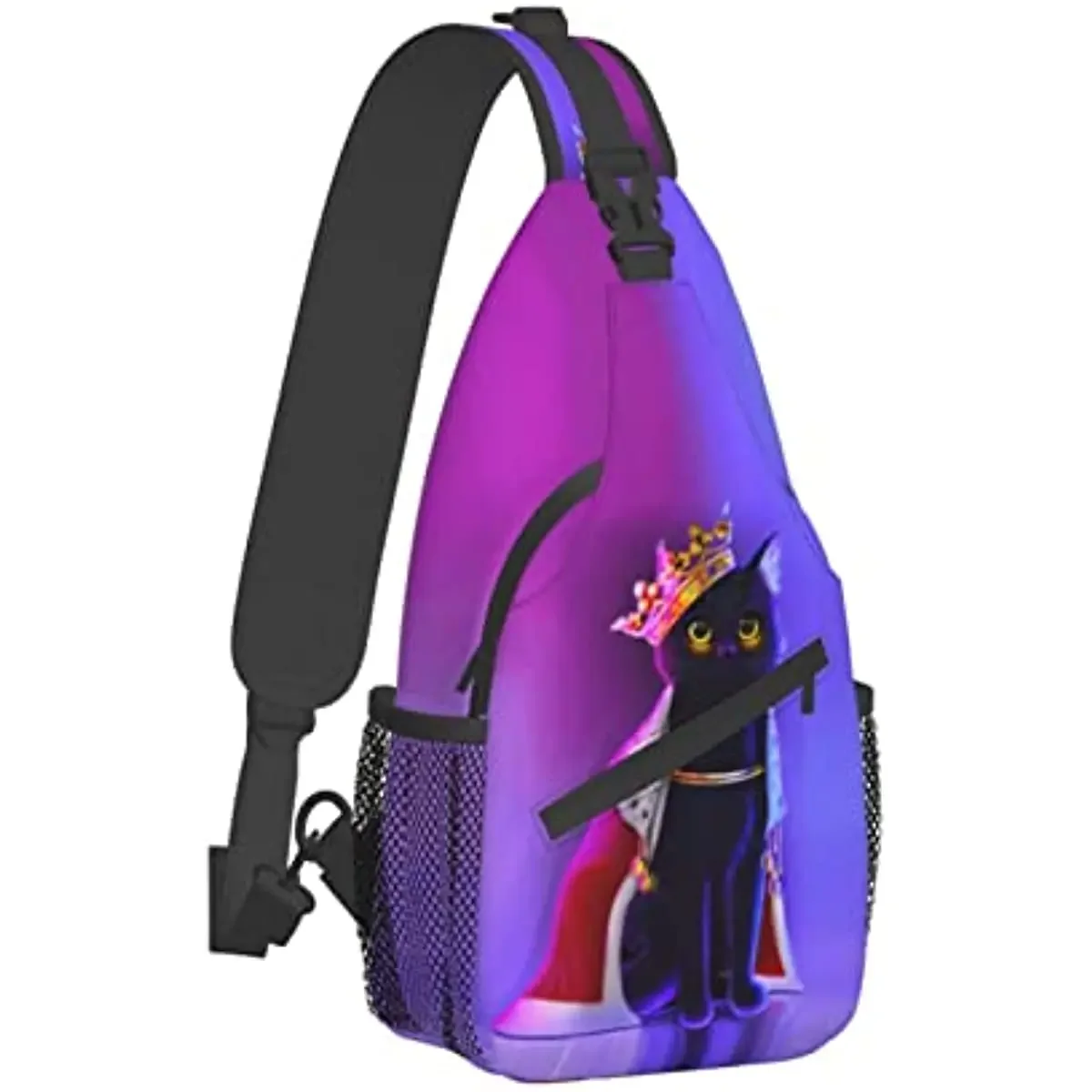 Black Cat King Sling Bag Women Men Backpack Crossbody Bag Travel Hiking Casual Sport Climbing Runners Daypack Waterproof