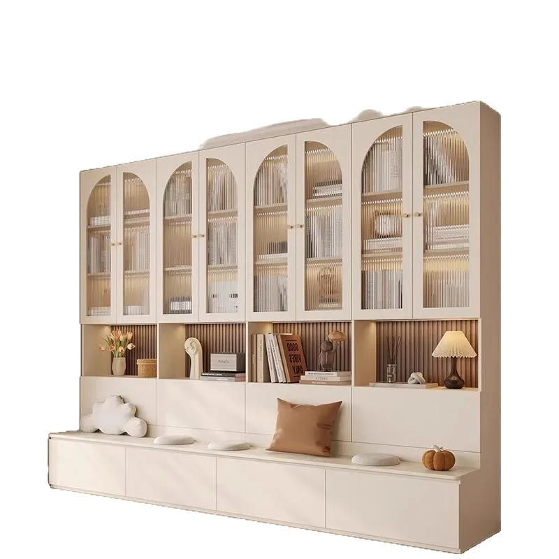 

Solid wood card seat bookcase integrated wall cabinet locker living room full wall bookcase storage cabinet simple