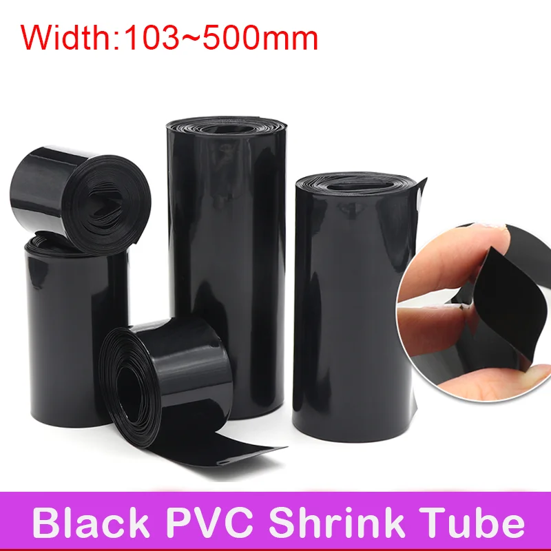 Black 18650 Lipo Battery PVC Heat Shrink Tube Pack 103mm ~ 500mm Width Insulated Film Wrap lithium Case Cable Sleeve 1 Meter