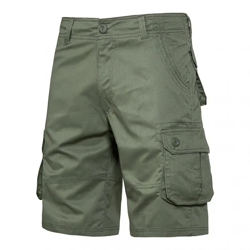 Summer Cotton Casual Shorts Men Multi Pockets Cargo Knee Length Pants Mens Comfortable Loose Outdoor Sports Shorts Plus Size