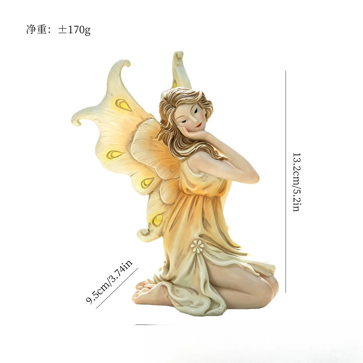 Kneeling Fairy Statue Elegant Fairy Figurine with Wings Ornament Painted Textured for Gardeners, Plant Pot, Bonsai