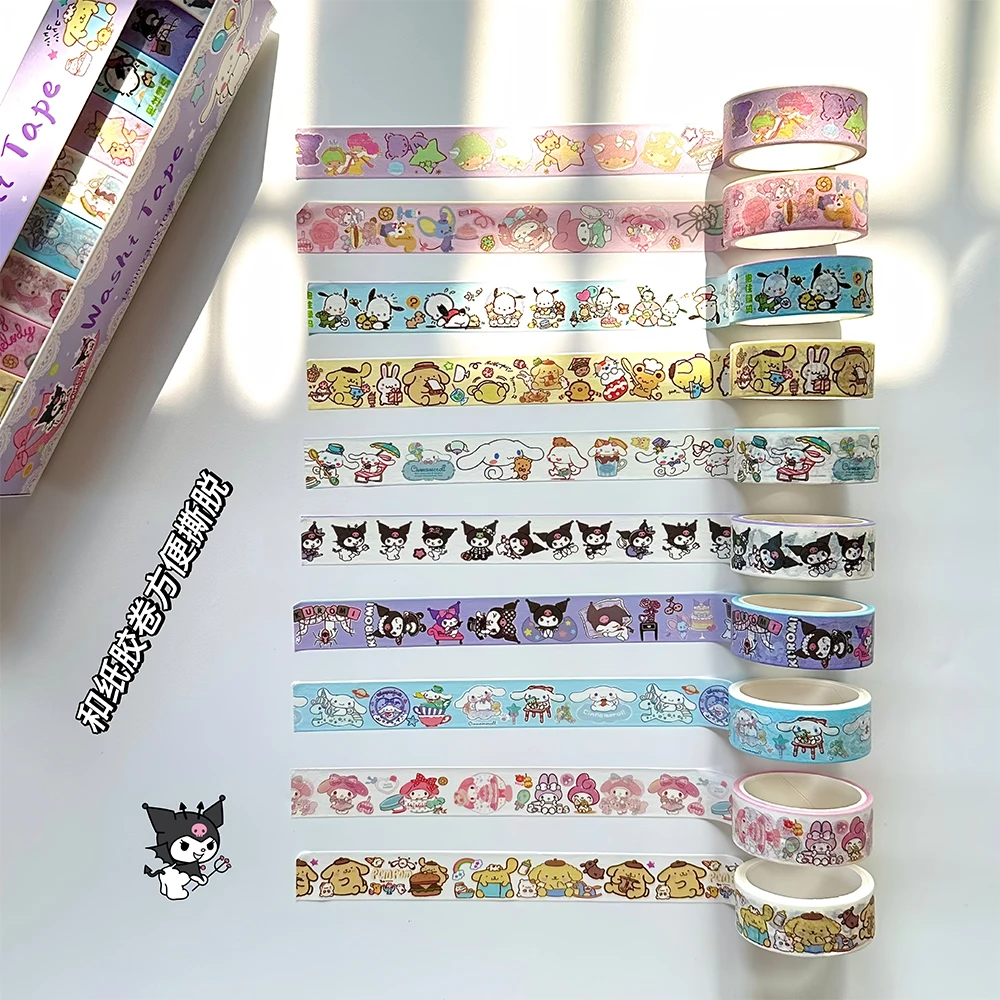 

Cute Cartoon Sanrio Anime Washi Tape Stickers Aesthetic Kuromi Cinnamoroll Melody Sticker for Luggage Phone Decals Kid Toy Gifts