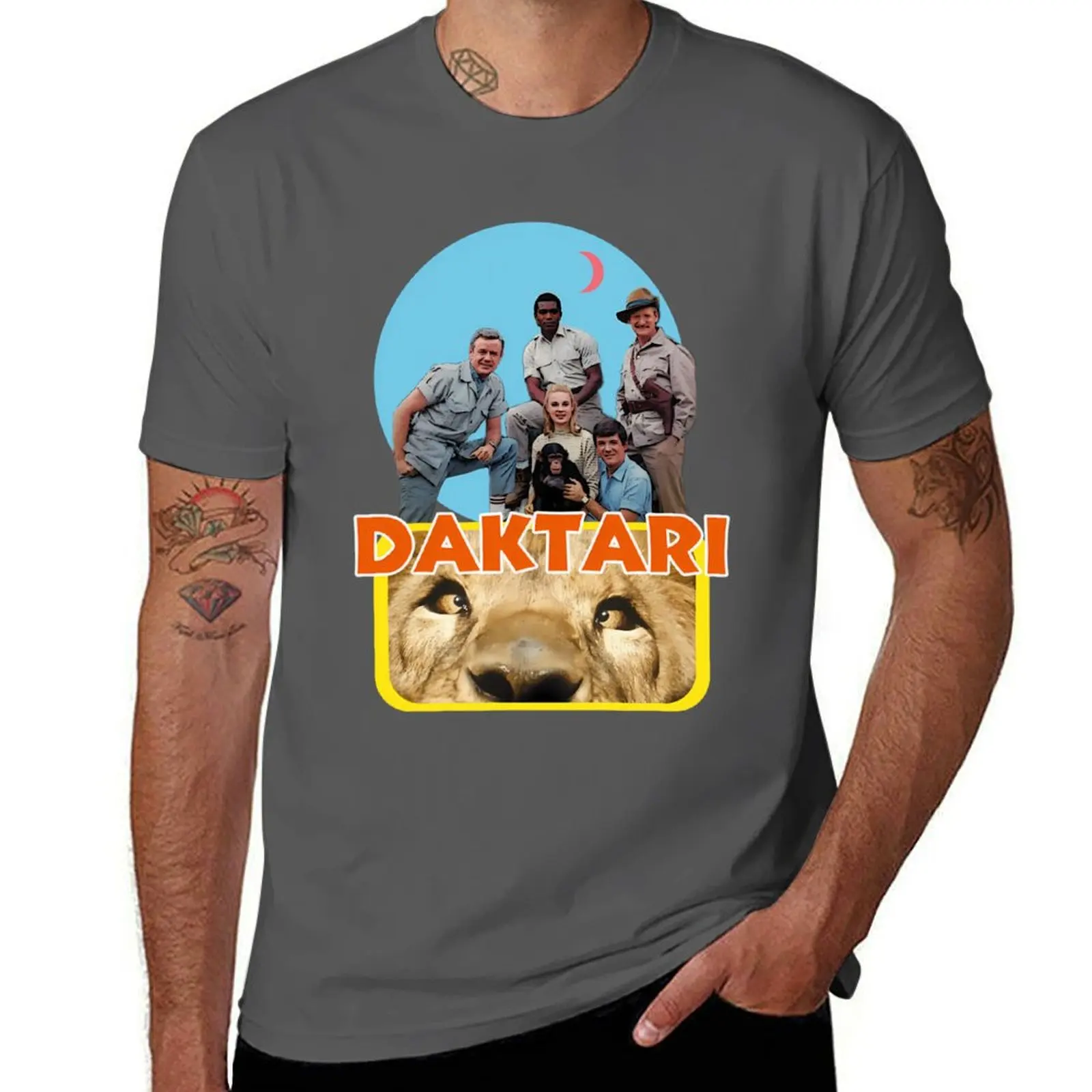 

Daktari And Clarence The Cross Eyed Lion Veterinarian Marsh Tracy And Chimpanzee Judy T-Shirt man t shirts for men T-Shirt