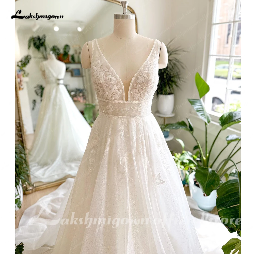 Lakshmigown Boheme Chic Floral Lace Glitter Bridal Dress Wedding Gowns Sexy Women Beach Wedding Dresses abito da sposa