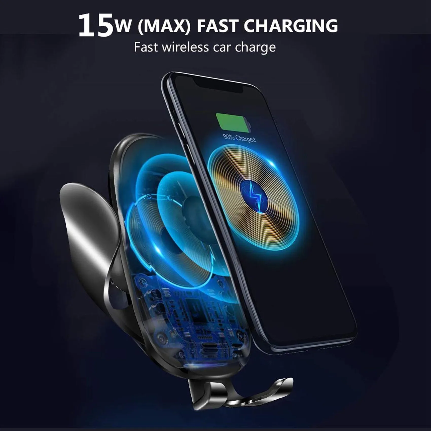 Car 15W Phone Charger Mount Quick QI Wireless Gravity Clamping Fast Charging Holder for iPhone Pro for Samsung