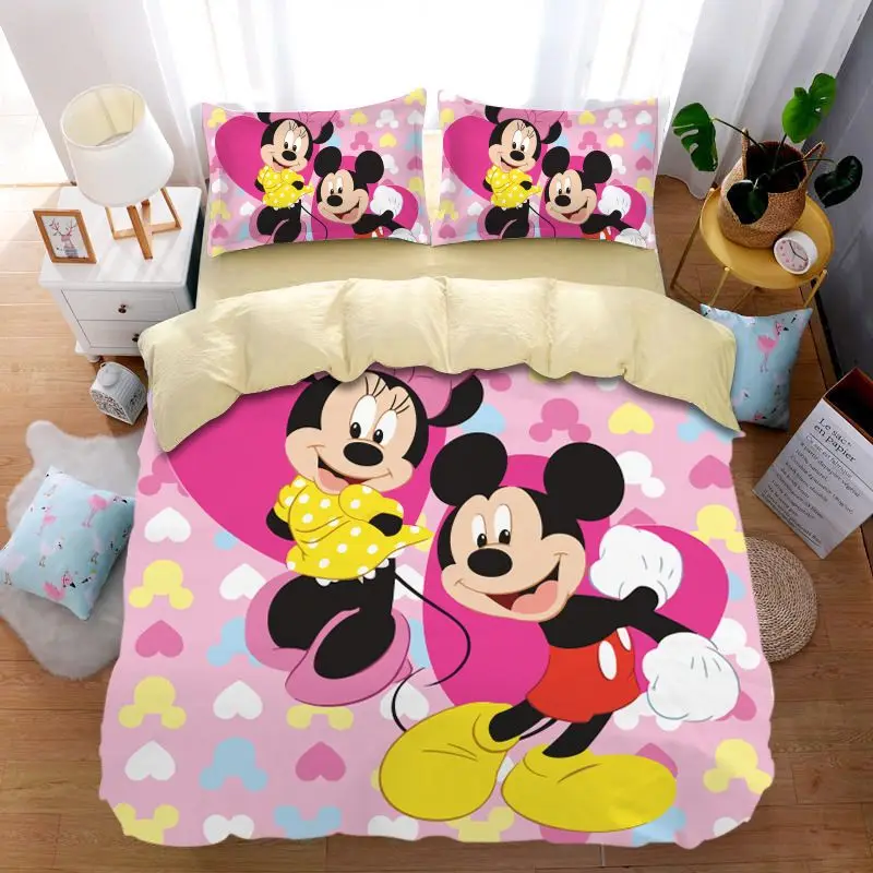 Mickey Minnie Bedding Set, Disney Anime Duvet Cover, 3D Printing with Pillowcase,For Kids Adults,For Single Bed Double Bed