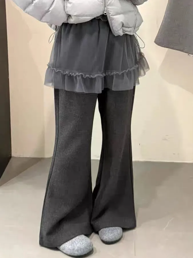 

High Waist Lace Splicing Casual Pants Loose Women's plus Size Long Pants Dra Effect Slimming Wide Leg Trousers